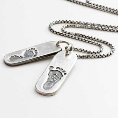 Mens Double Footprint Tag Necklace - Handcrafted & Custom-Made