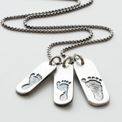 Mens Footprint Trio Tag Necklace - Handcrafted & Custom-Made