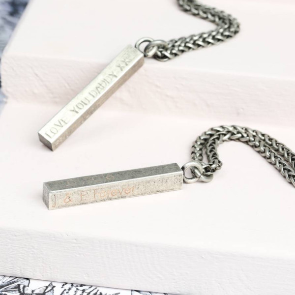 Mens Personalised Metal Bar Necklace - Handcrafted & Custom-Made