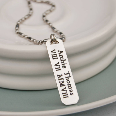 Mens Personalised Silver Vertical Bar Necklace - Handcrafted & Custom-Made