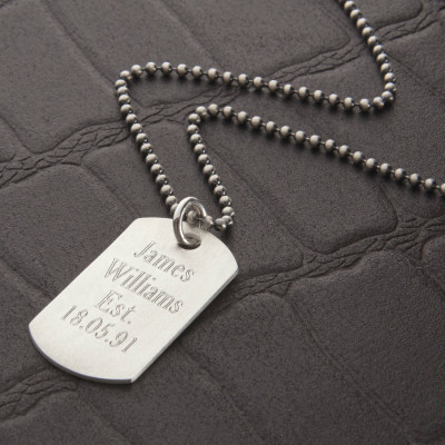 Personalised Brushed Sterling Silver Dog Tag Necklace - Handcrafted & Custom-Made