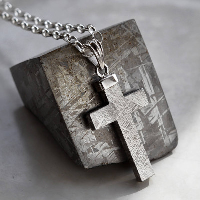 Meteorite And Silver Cross Necklace - Handcrafted & Custom-Made