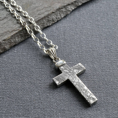 Meteorite And Silver Cross Necklace - Handcrafted & Custom-Made