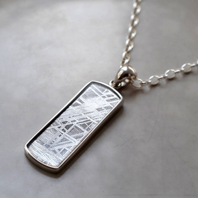 Meteorite And Silver Rectangular Necklace - Handcrafted & Custom-Made
