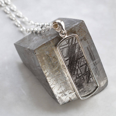Meteorite And Silver Rectangular Necklace - Handcrafted & Custom-Made