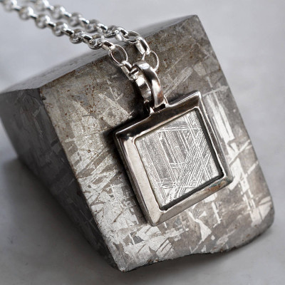 Meteorite And Silver Square Necklace - Handcrafted & Custom-Made
