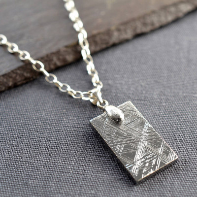 Meteorite And Silver Tag Necklace - Handcrafted & Custom-Made