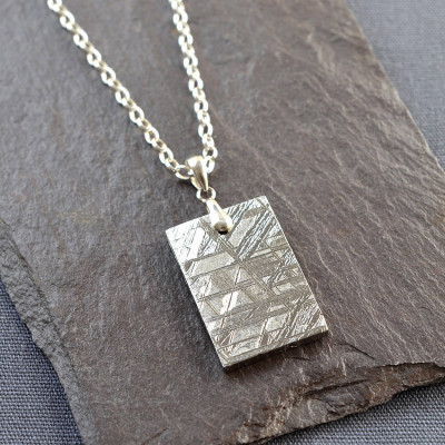Meteorite And Silver Tag Necklace - Handcrafted & Custom-Made