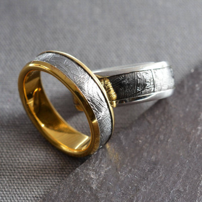 Meteorite Inlaid Gold Plated Ring - Handcrafted & Custom-Made