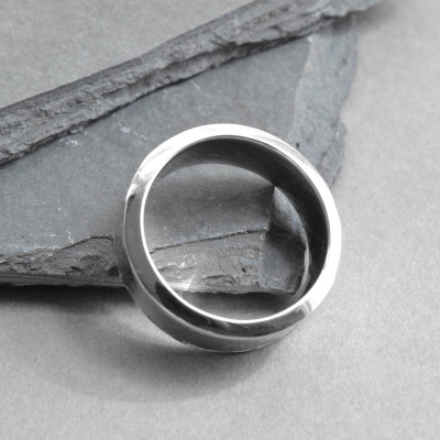 Meteorite Inlaid Silver Ring - Handcrafted & Custom-Made