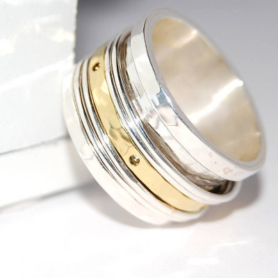Silver And Gold Spinning Band Ring - Handcrafted & Custom-Made