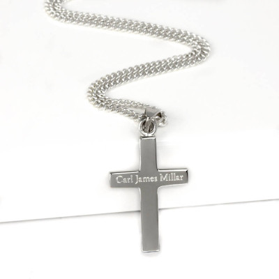 Personalised Mens Silver Cross Pendant - Handcrafted & Custom-Made