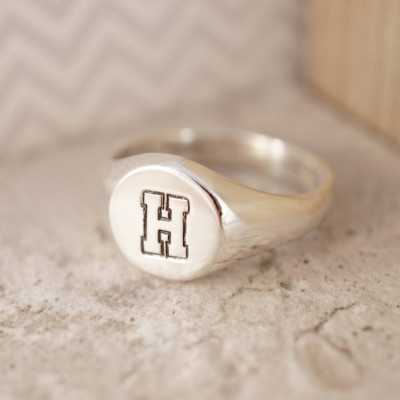 Personalised Round Initial Silver Signet Ring - Handcrafted & Custom-Made