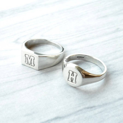 Personalised Round Initial Silver Signet Ring - Handcrafted & Custom-Made