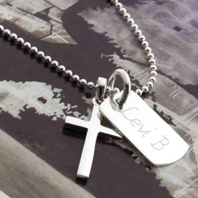 Personalised Sterling Silver Cross And Dogtag Necklace - Handcrafted & Custom-Made