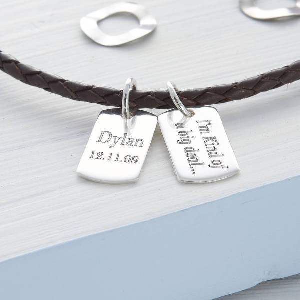 Personalised Silver Mini Dog Tag Leather Necklace - Handcrafted & Custom-Made
