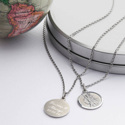 Personalised Silver St Christpher Medal Necklace - Handcrafted & Custom-Made