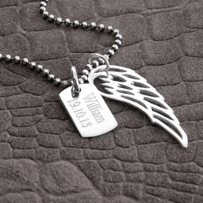 Personalised Sterling Silver Wing And Dogtag Pendant - Handcrafted & Custom-Made