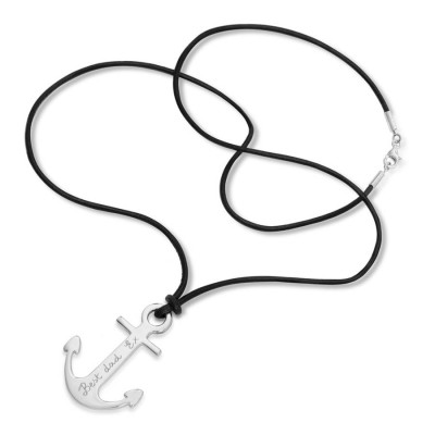 Mens Personalised Sterling Silver Anchor Necklace - Handcrafted & Custom-Made