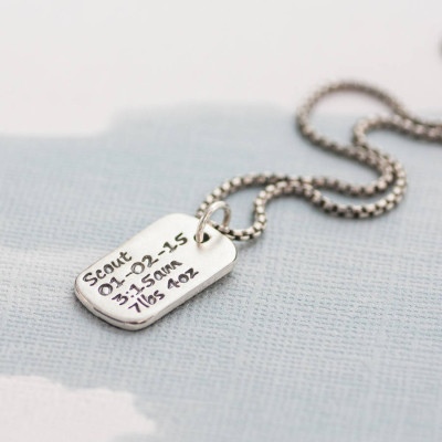 Personalised Dog Tag Necklace With Baby Birth Info - Handcrafted & Custom-Made