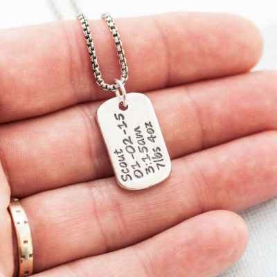 Personalised Dog Tag Necklace With Baby Birth Info - Handcrafted & Custom-Made