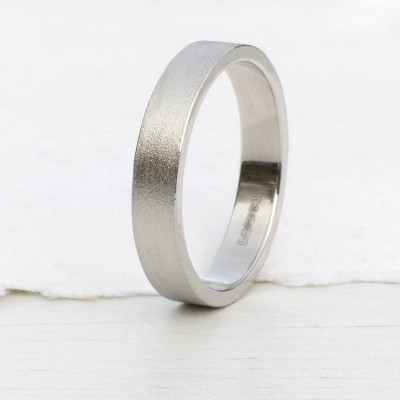 18ct White Gold Wedding Ring With Spun Silk Finish - Handcrafted & Custom-Made