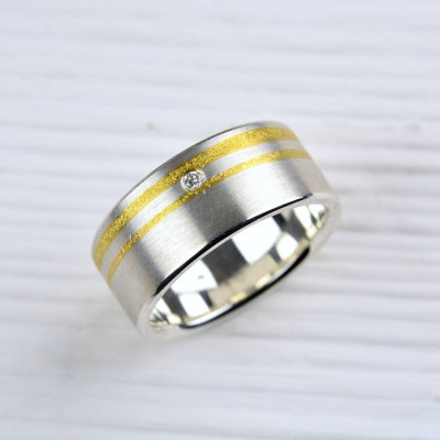 Silver And Finegold Diamond Ring - Handcrafted & Custom-Made