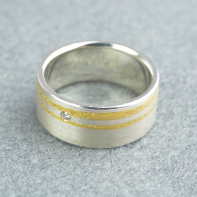 Silver And Finegold Diamond Ring - Handcrafted & Custom-Made