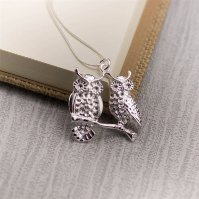 Silver Perched Owls Pendant - Handcrafted & Custom-Made