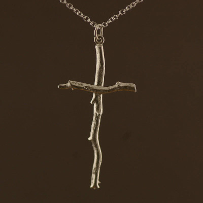 Silver Rose Root Cross Necklace - Handcrafted & Custom-Made