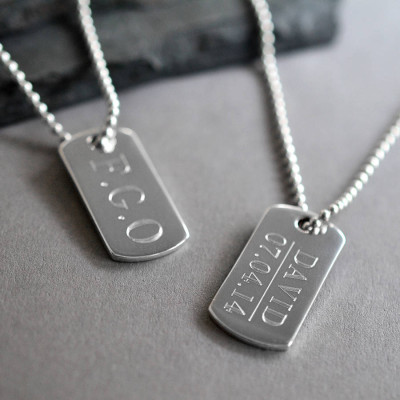 Sterling Silver Solid Dog Tag Necklace - Handcrafted & Custom-Made