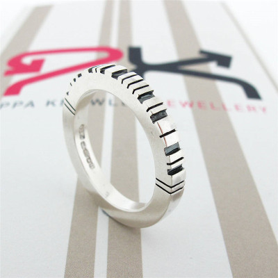 Thick Square Silver Barcode Ring - Handcrafted & Custom-Made