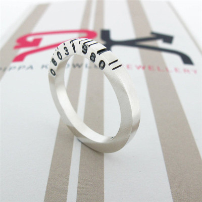 Thin Square Silver Barcode Ring - Handcrafted & Custom-Made