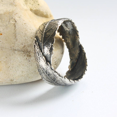 Handmade Woodland Unisex Silver Leaf Ring - Handcrafted & Custom-Made