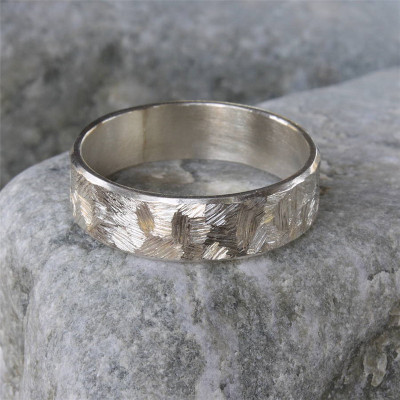 Handmade Unisex Textured Silver Band Ring - Handcrafted & Custom-Made