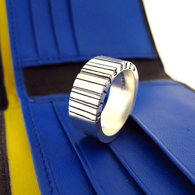 Wide Silver Barcode Ring - Handcrafted & Custom-Made