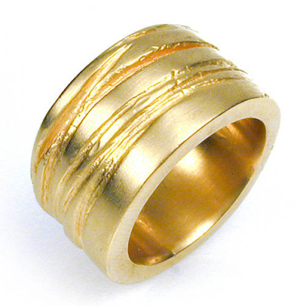 Wide Silver Texture Bound Ring In 18ct Gold Plated - Handcrafted & Custom-Made